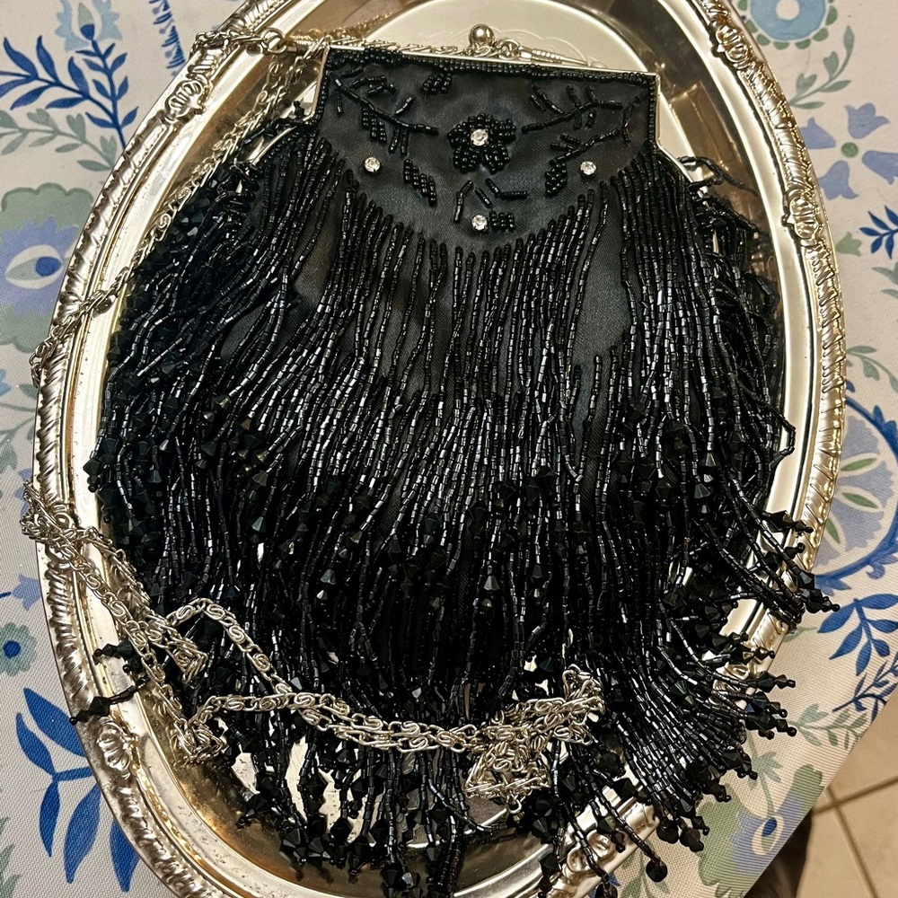 Elegant Black Beaded Art Deco evening bag- brand new